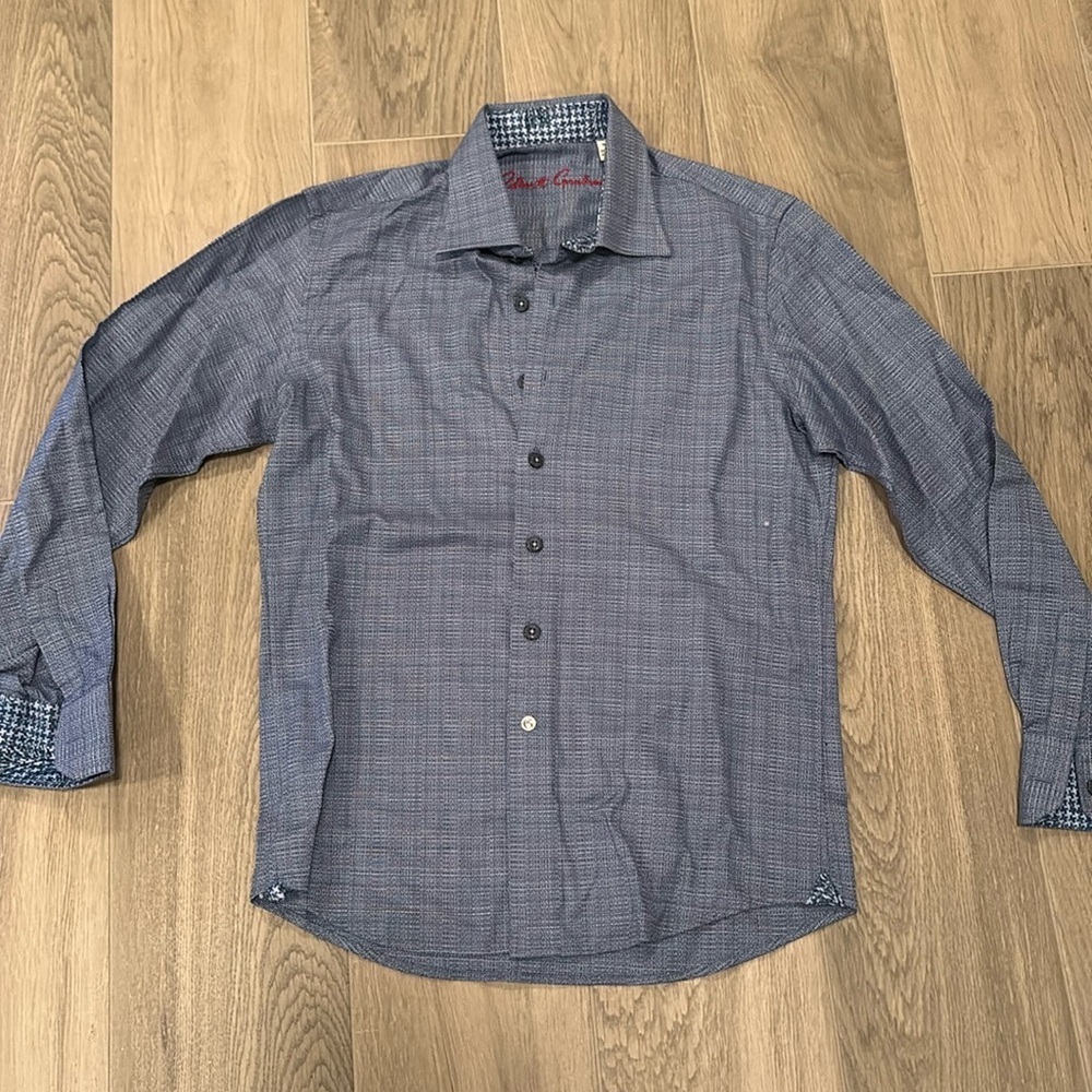 Robert Graham Boys Blue Button Down Shirt Size 10-12 M